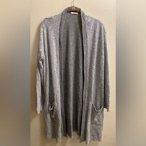 Cherish Open Front Cardigan Long Duster-Women’s Size Small Pockets-Heather Gray